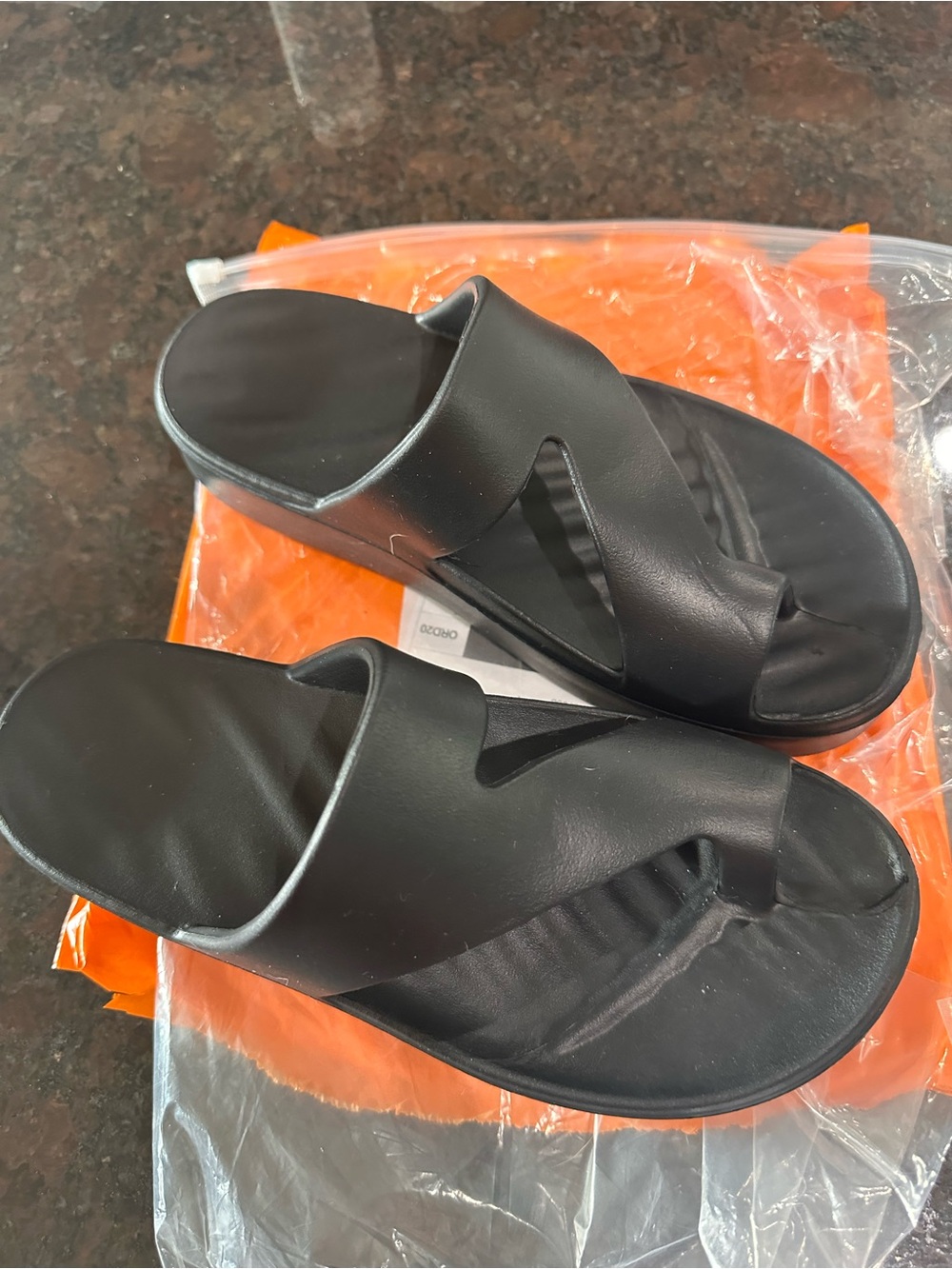 Women’s Black Slide Sandals - Minimal Slip-On Comfort. Oomi brand new.  Size 8